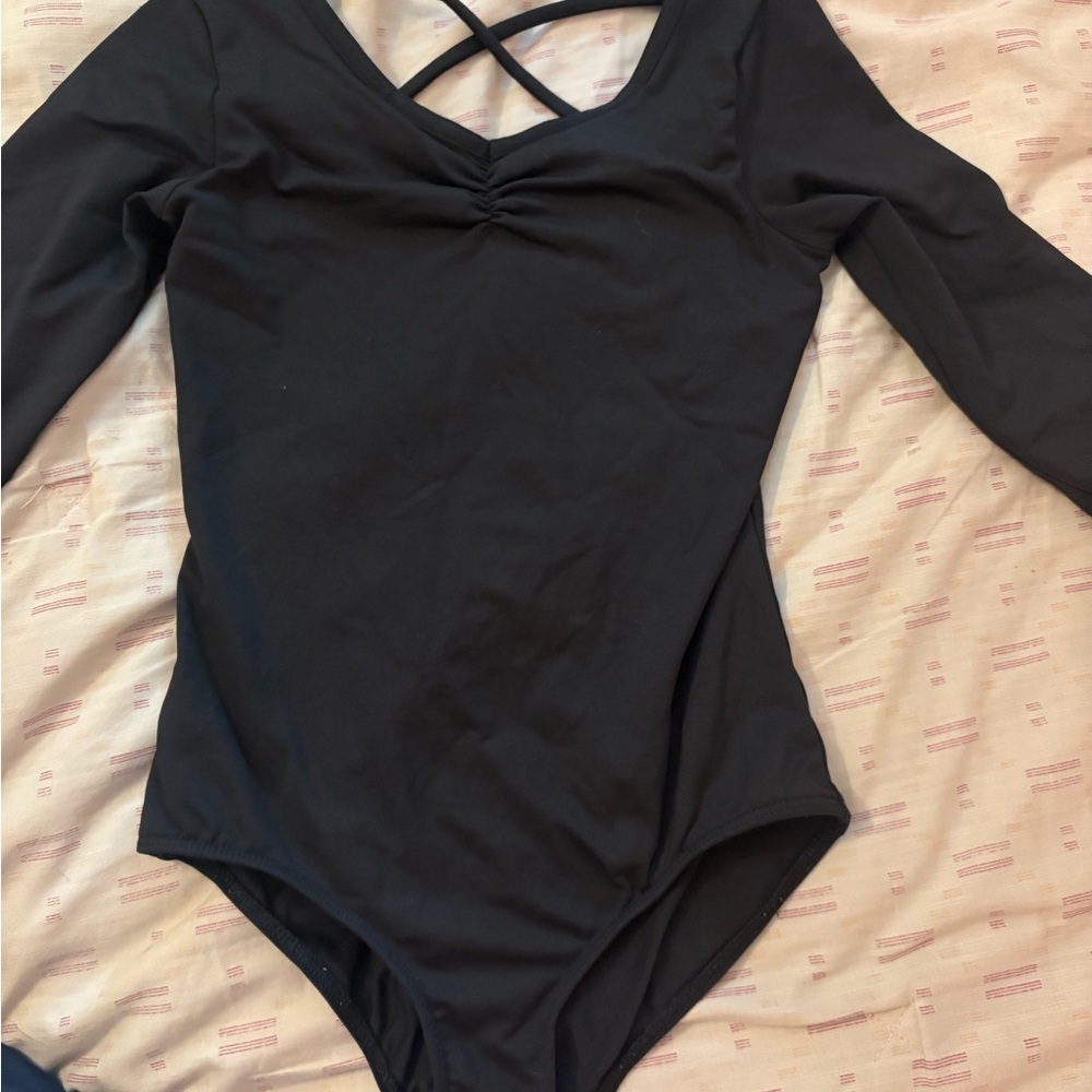 Kids Black 3/4 Sleeve One Piece leotard